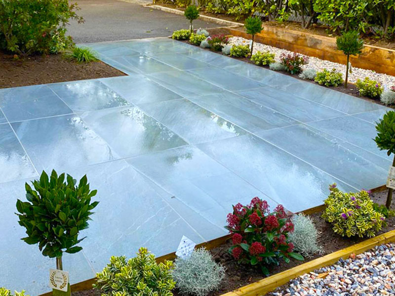 Patio edged with Seasonal planted flowers