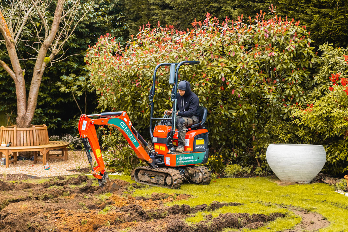 Garden Landscaping with Mini Digger in Surrey Garden